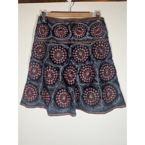 Vintage 90s French Connection colorful embroidered black a-line skater skirt 8 - Picture 3 of 9